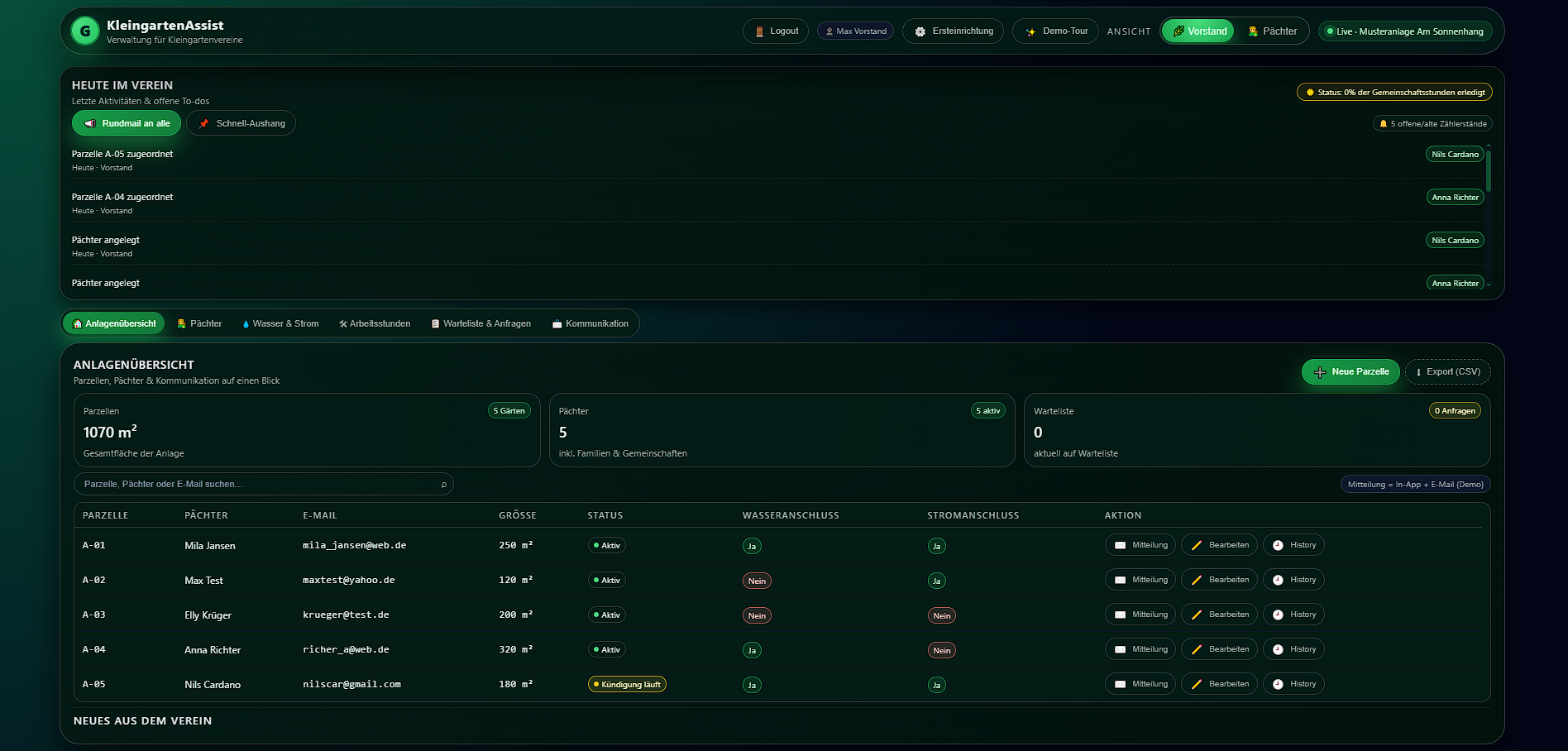 KleingartenAssist Vorschau - Vereinsverwaltung für Kleingärten