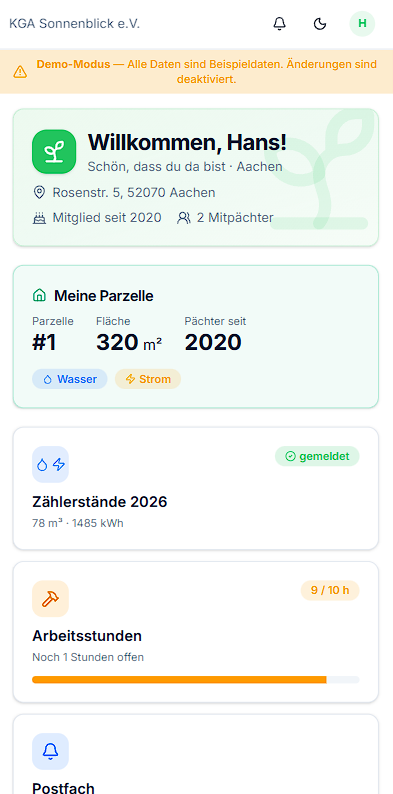 KleingartenAssist Pächter-Portal – Zählerstände melden, Rechnungen & Termine auf dem Smartphone