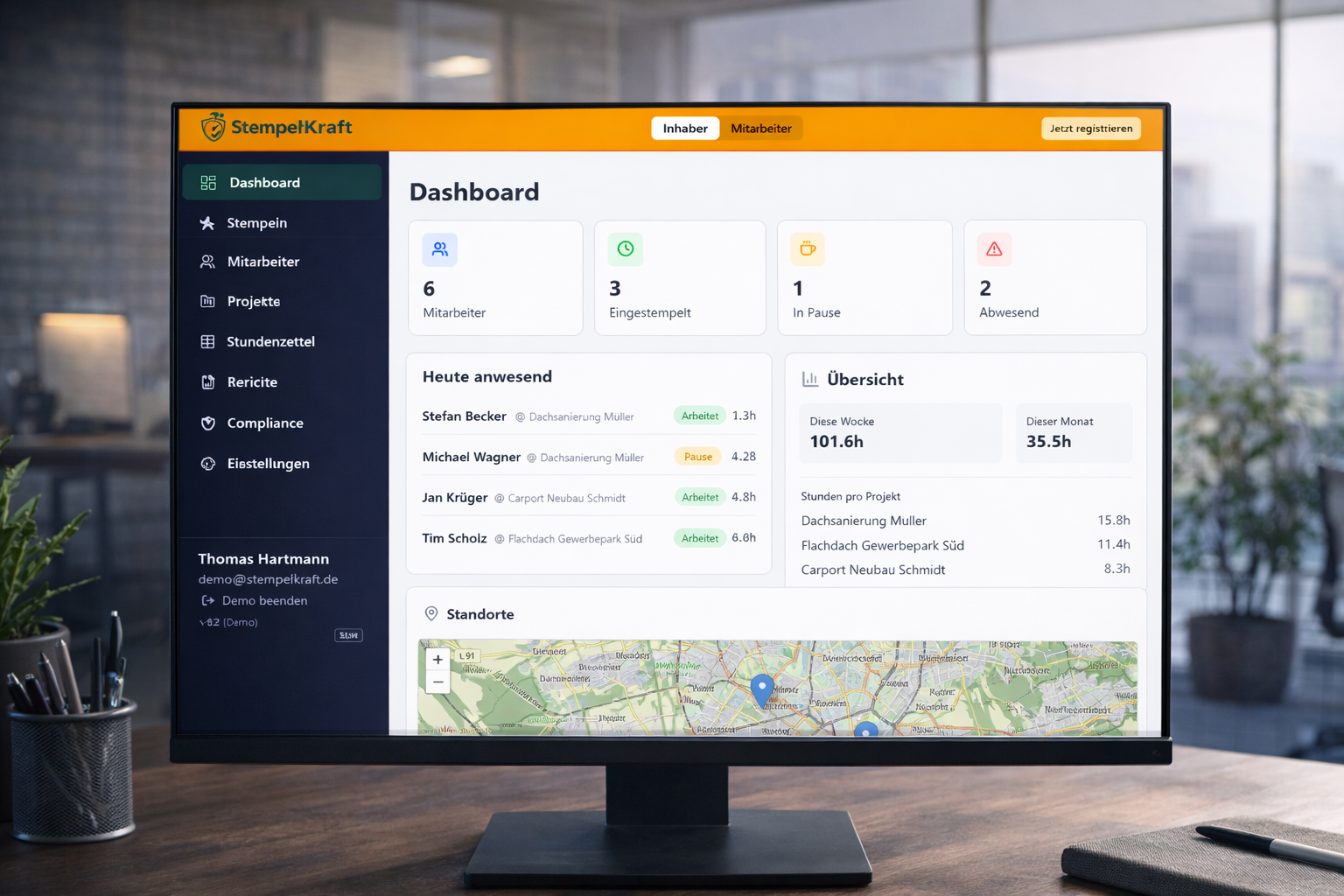 StempelKraft – Digitale Zeiterfassung für Handwerksbetriebe